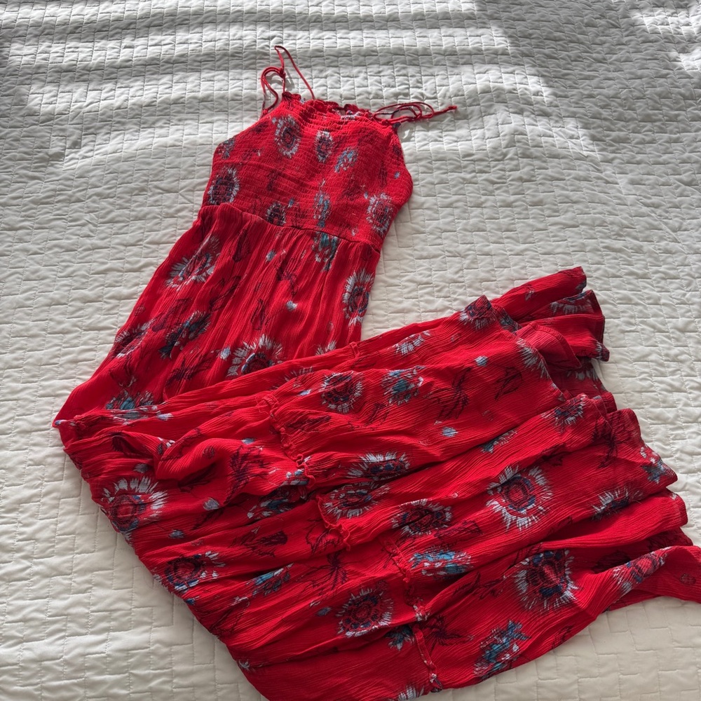 Free People Red Garden Floral Red Maxi Dress